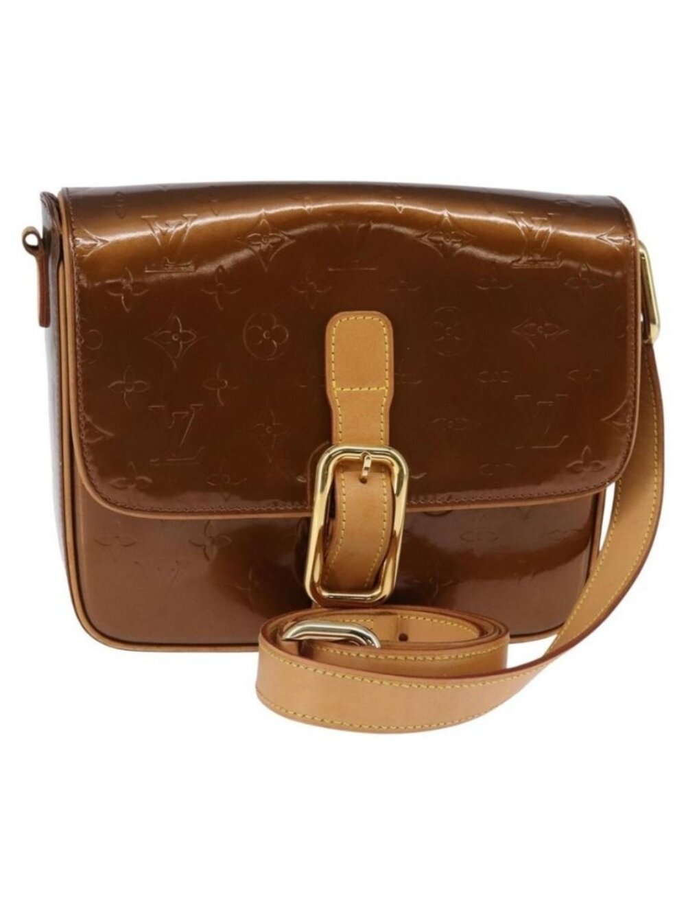 Authentic LOUIS VUITTON Monogram Vernis Christie GM Shoulder Bag Bronze M91107